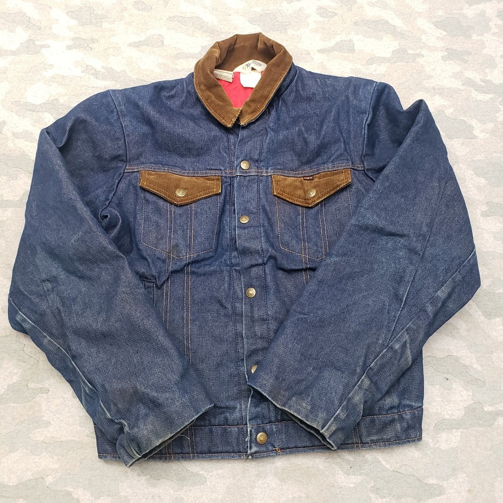 Vtg Key Imperial Jacket Mens 50 Blue Denim Long Sleeve Corduroy Collar Workwear